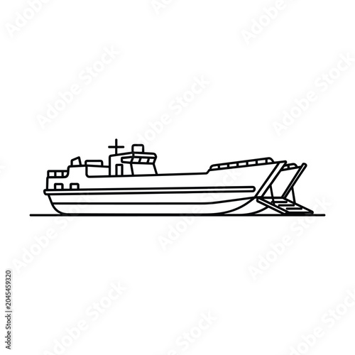 Schilderij op canvas Landing craft ship icon for military amphibious operations and logistics support