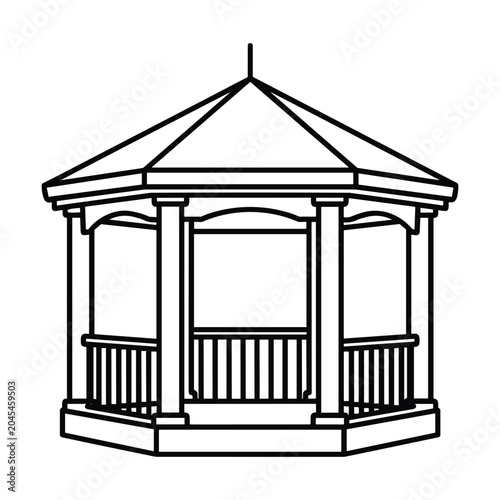 Garden gazebo icon with roof and railings outline vector illustration