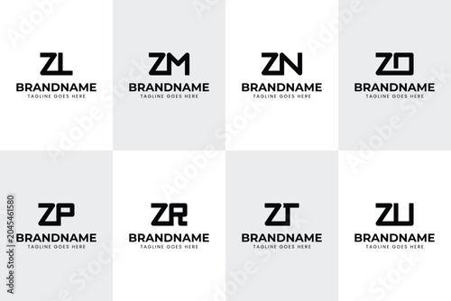 Letters ZL ZM ZN ZO ZP ZR ZT ZU Monogram Logo Set, for any brand with LZ MZ NZ OZ PZ RZ TZ UZ initials