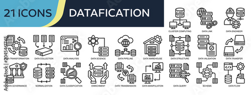 Tableau sur toile Collection of Datafication icons, related to Cluster Computing, Data Transformation, Data Analysis, Schema, Data Structure and more