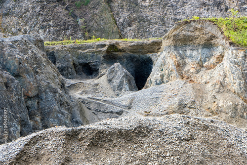 Gold mining rocky landscape within Panguna copper and gold mine in Autonomous Region of Bougainville, Papua New Guinea