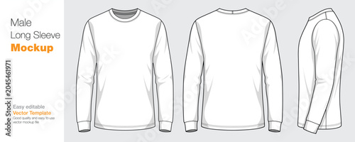 Konstfotografi Male Long Sleeve T-Shirt Mockup Vector Template - Front, Back, and Side View