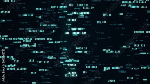 Abstract digital background with binary code, glowing blue numbers, and data stream technology concept