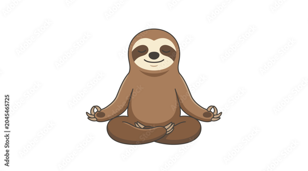 Fototapeta premium Cute meditating sloth cartoon character practicing yoga