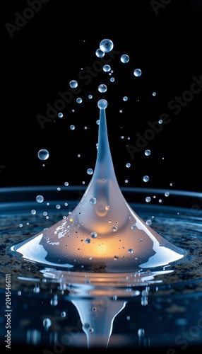 Water droplet splash with glowing light effect.