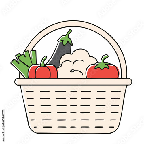 Illustration of a basket filled with fresh vegetables
