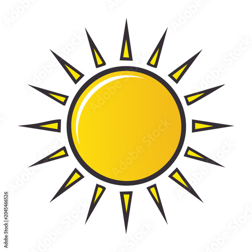 Stylized sun icon with yellow rays on white background