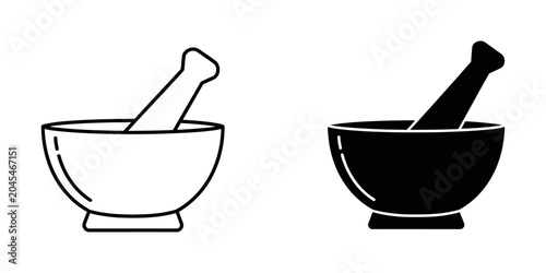 Bild auf Leinwand Mortar and pestle apothecary tool icons with apothecary pharmacy medicine tradit