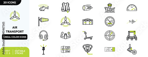 Valokuva Aviation Equipment Line Icons Set with Airport Operations.