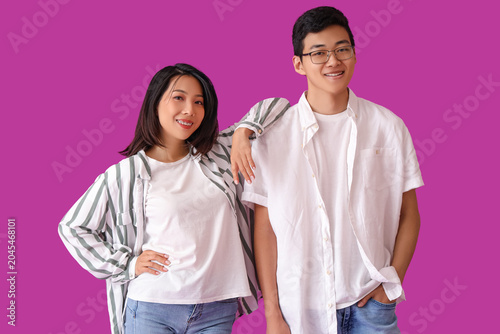 Young Asian friends on viol...