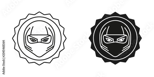 Photos Ninja warrior head icon in circular emblem style with martial arts silhouette ch