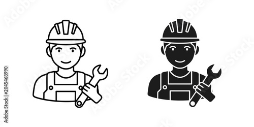 Принти на полотні Repairman worker with wrench tool icon blue collar repairman mechanic constructi