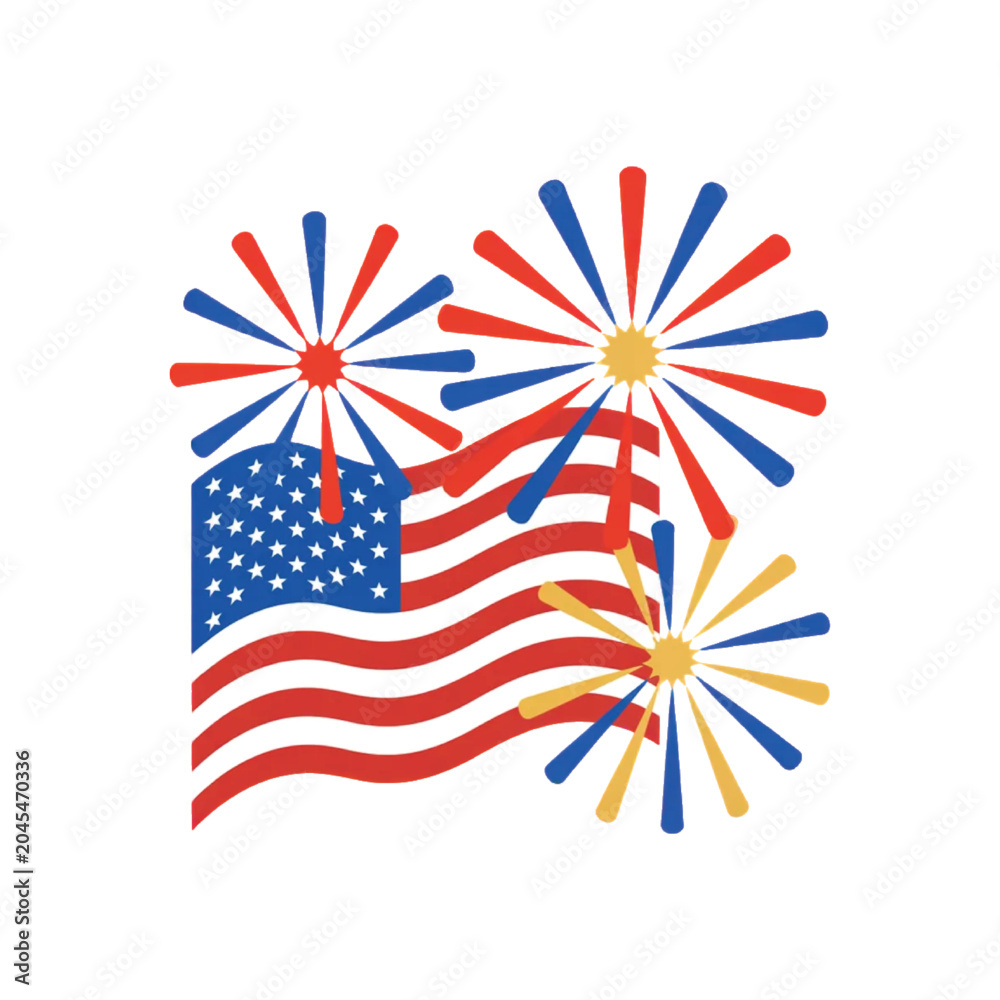 Obraz premium American Flag with Fireworks - USA Independence Day Celebration Vector Illustration