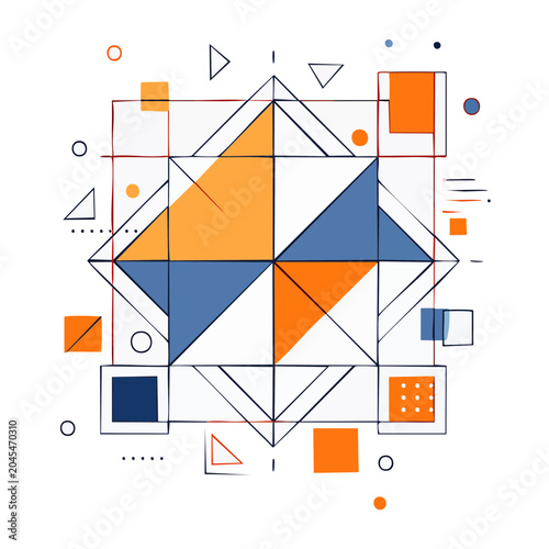 Abstract geometric pattern with orange and blue shapes