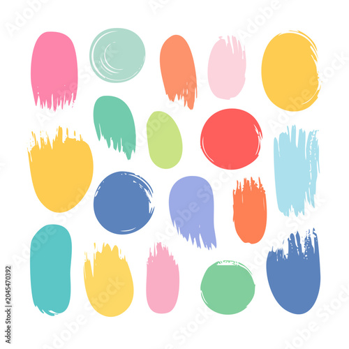 Colorful abstract brush stroke shapes on white background