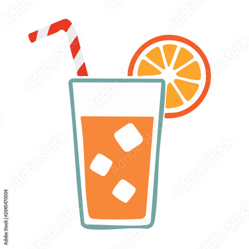 Flat design orange juice drink with ice and orange slice