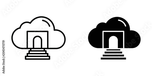 Photos Cloud computing entry door with ascending stairs vector icon computing connectio