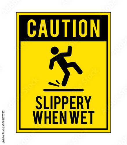 Vector Caution Slippery When Wet Label Illustration