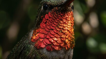 Hummingbird Portrait: Ruby Throat Feathers in Vivid Detail