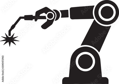 Black industrial robotic arm welding machine icon vector illustration.