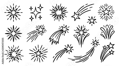 Bild auf Leinwand Vibrant assortment of decorative sparkling stars, shooting star trails, and joyf
