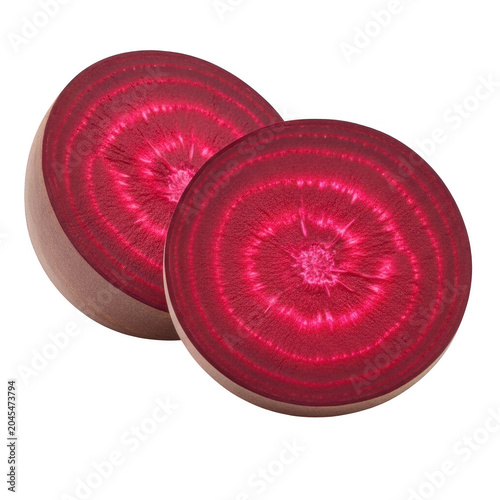 two glossy red donut-shaped objects with concentric rings isolated on transparent background