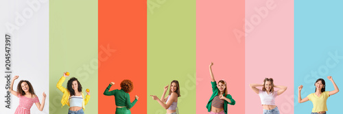 Set of many dancing women o...