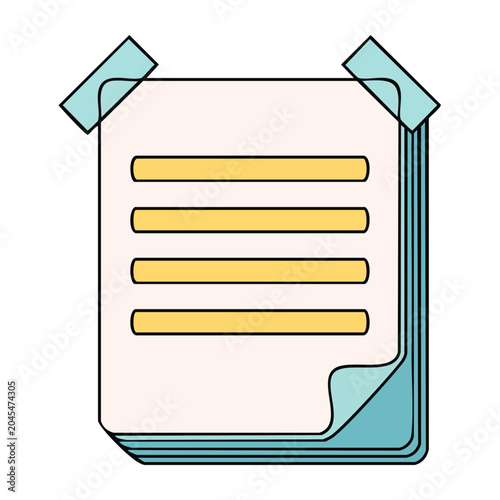 Flat design illustration of a document with lines and tape