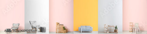 Collage of wrapped furnitur...