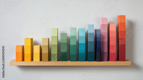 colorful wooden bar chart, minimalist still life