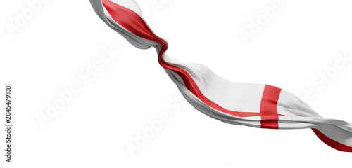 Photography England flag ribbon flowing with fabric texture isolated on transparent backgrou