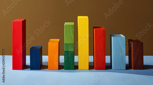 colorful wooden bar chart, minimalist still life