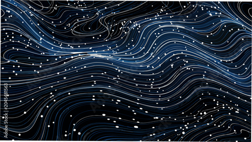 Photography Curved lines and dots pattern dark blue and white abstract design