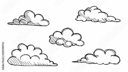 Tableau sur toile Cloud formations drawn in black ink sketch style on white background