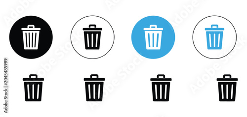 Bild auf Leinwand Trash can icon set featuring delete remove and waste buttons with flat round bla