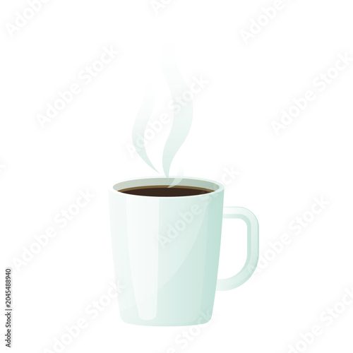 hot coffee mug with steam flat cartoon illustration