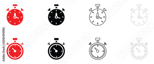 Fotografi Stopwatch timer clock icon vector, stop watch symbol vector, silhouette and line