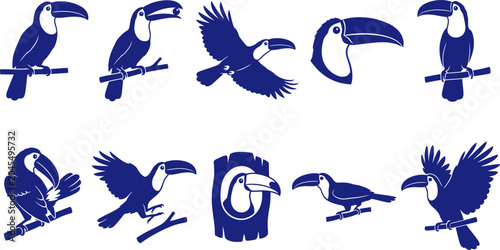 vector can editable Iconic toucan silhouettes celebrating the bold geometry of neotropical avian profiles