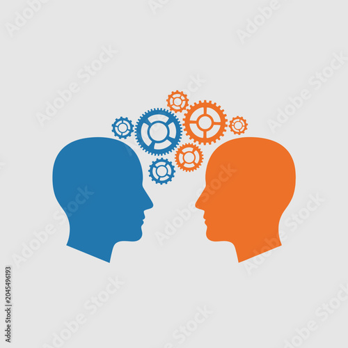 Two Heads, Gears, Teamwork Concept, Communication, Ideas