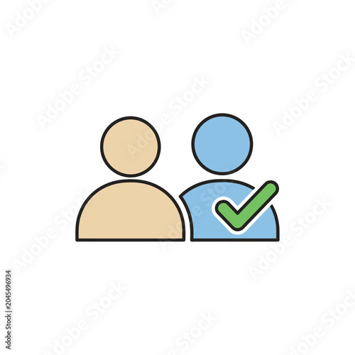 Two People Icon with Checkmark - Teamwork, Selection, Approved
