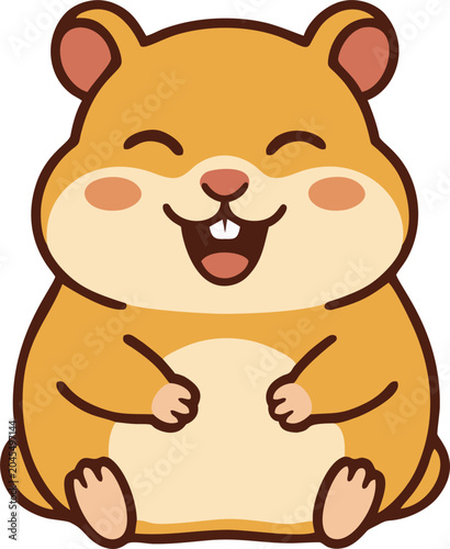 Happy hamster character laughing with a big smile showing teeth.