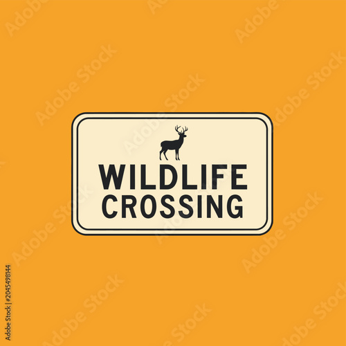 Wildlife Crossing Sign with Deer Silhouette, Warning Symbol