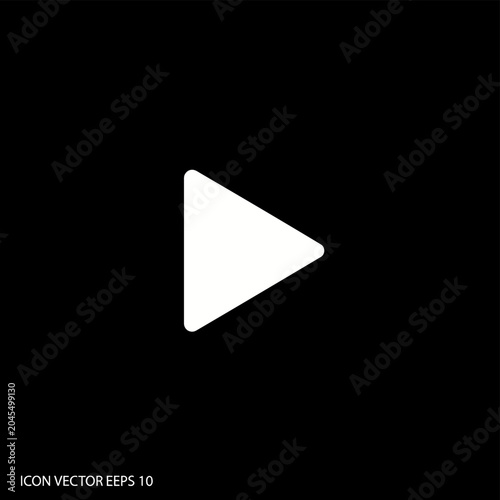 White Play Button Icon on Black Background, Simple and Modern