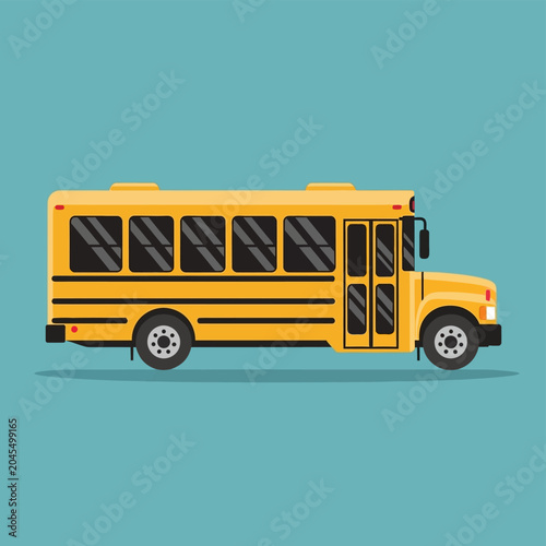 Yellow School Bus on Teal Background - Vector Illustration