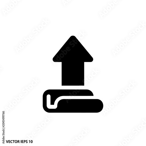 Upload icon, arrow pointing up from document, graphic symbol