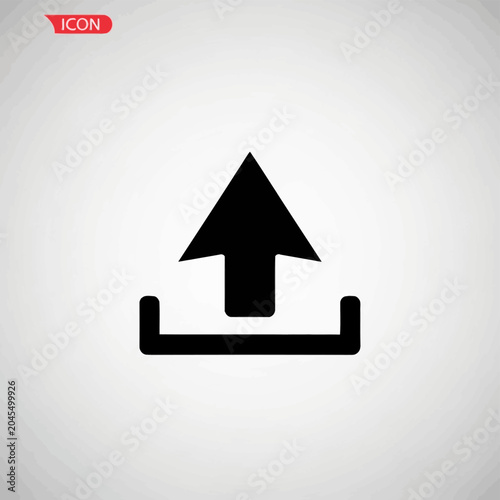 Upload icon, arrow pointing up from box, simple vector graphic