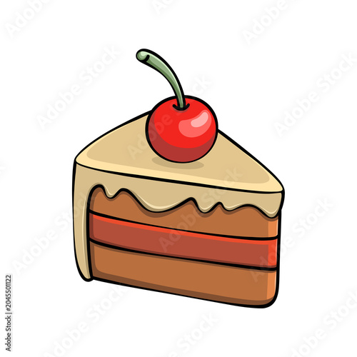 Canvas Print Delicious slice of chocolate layered cake with vanilla dripping frosting and a s