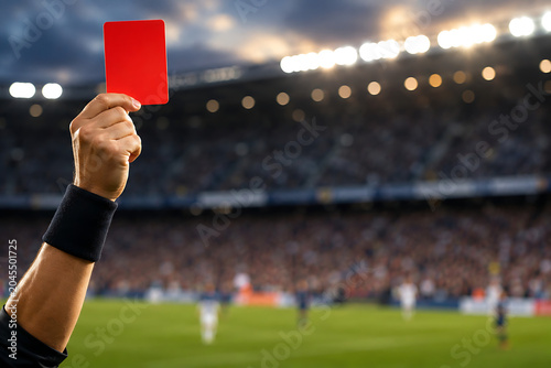 Referee Showing Red Card in Soccer Match