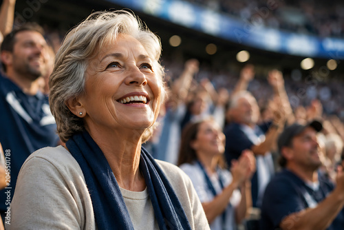 Senior Woman Cheering at Stadium
