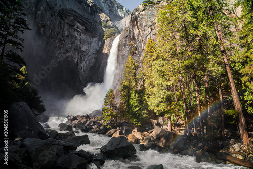 Winter Roaring Rainbow on Lower Yosemite Falls, Yosemite National Park, California